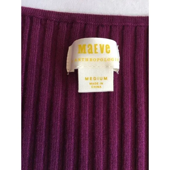 Anthropologie Maeve Womens Zip-Front Cardigan Sweater Medium Purple Ribbed knit