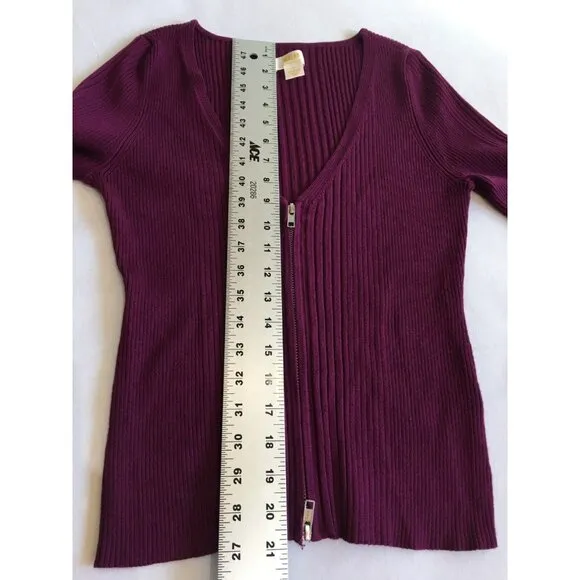Anthropologie Maeve Womens Zip-Front Cardigan Sweater Medium Purple Ribbed knit