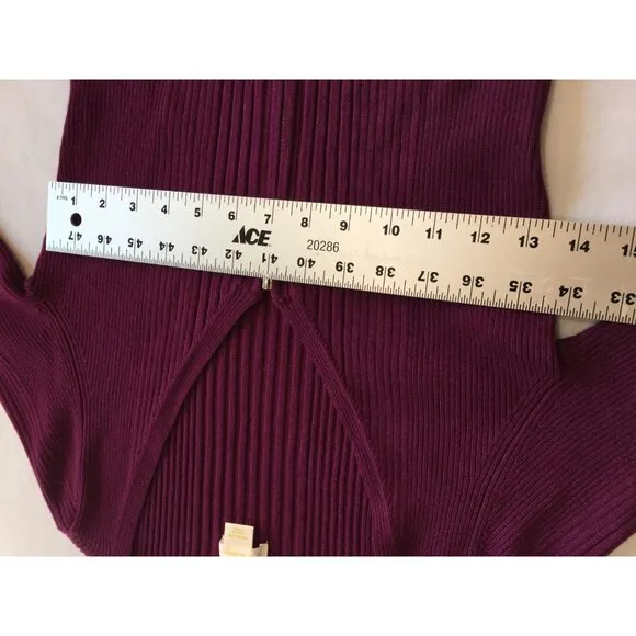 Anthropologie Maeve Womens Zip-Front Cardigan Sweater Medium Purple Ribbed knit
