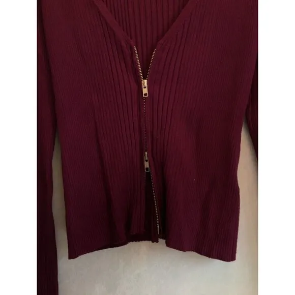 Anthropologie Maeve Womens Zip-Front Cardigan Sweater Medium Purple Ribbed knit