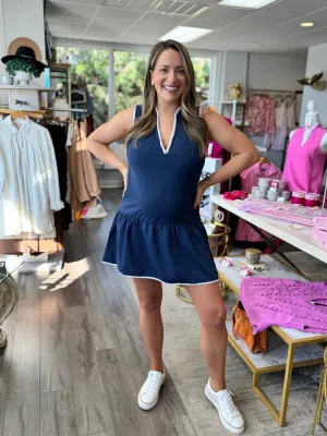 Athletic Front Quarter Zip Dress - Navy