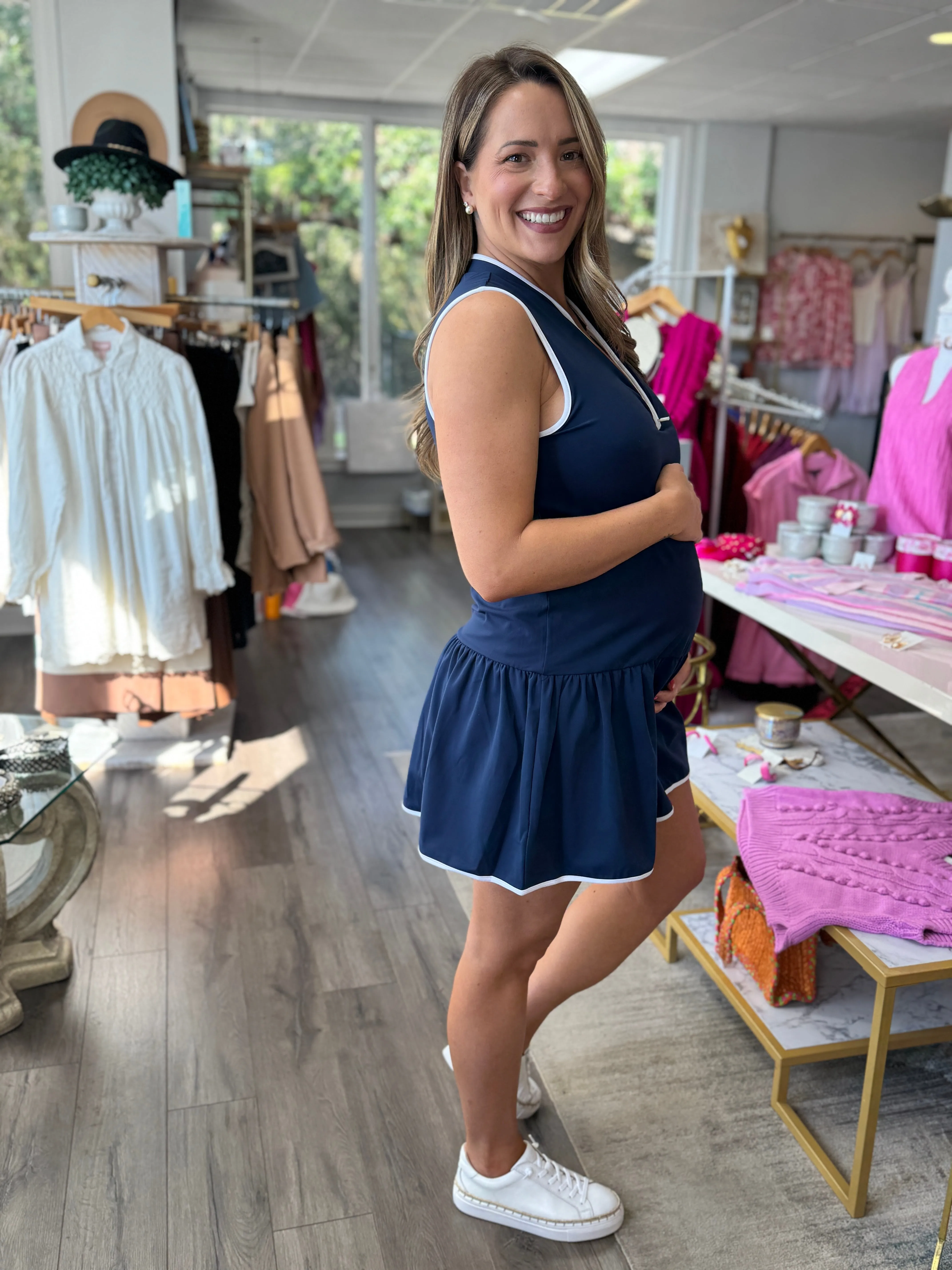 Athletic Front Quarter Zip Dress - Navy