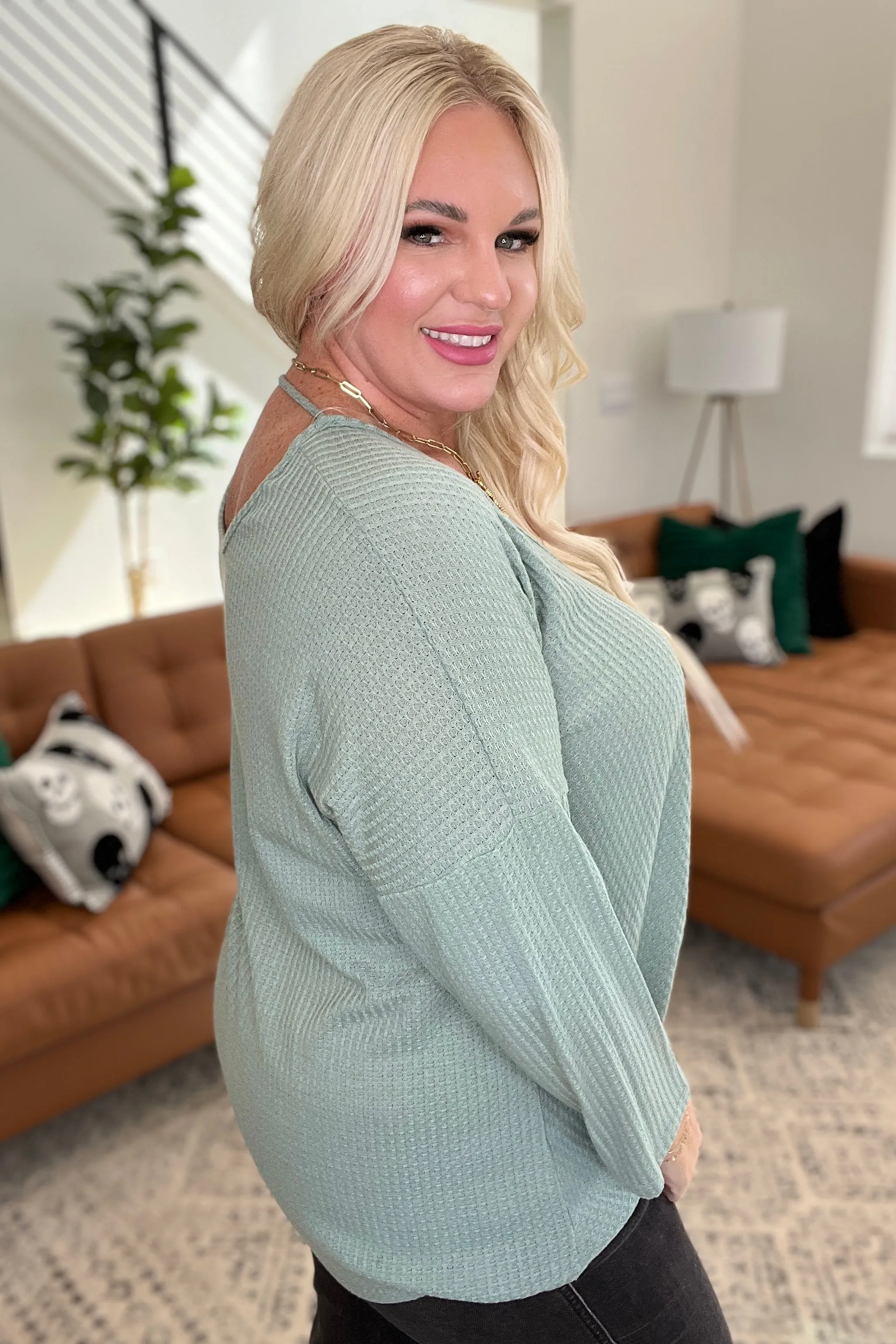 Austin Waffle Knit Top in Sage