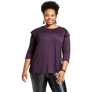Ava & Viv Women's Plus Size Ruffle Sleeve Fine Gauge Sweater Purple X