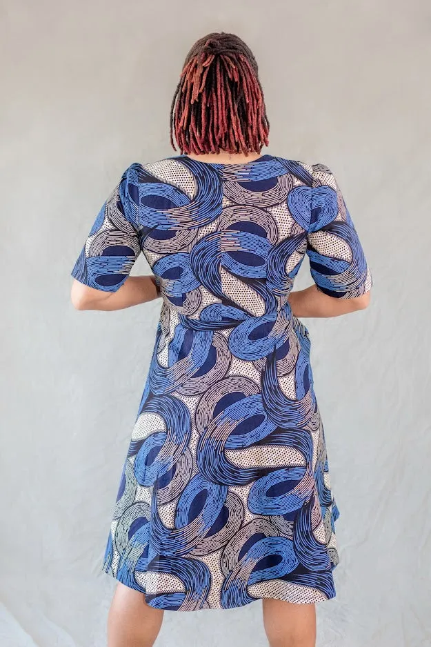 Ayama Zip Front dress -  Blue and Silver @E