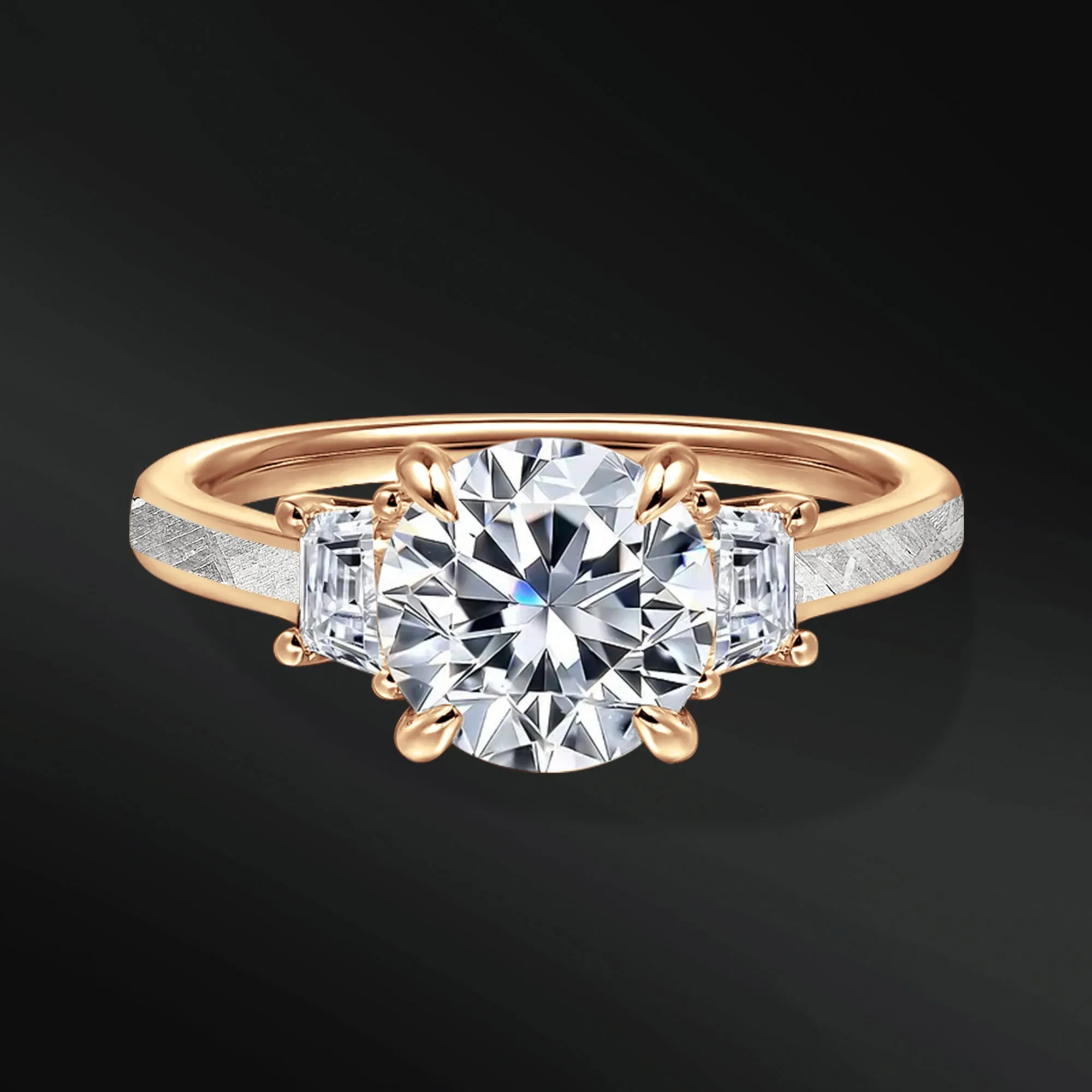 Ayesha Star - 14K Gold or Sterling silver Ring for Women | 2CT Brilliant Cut Certified Moissanite Engagement Ring | Muonionalusta Meteorite  | D - Color, VVS1 Clarity