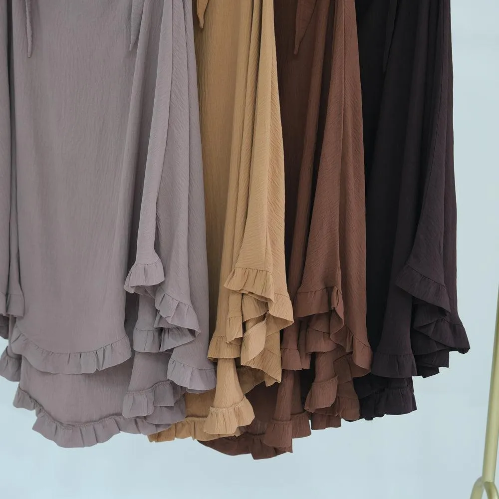 Ayman One Layer Ruffle Edge Khimar Hijab in Khaki