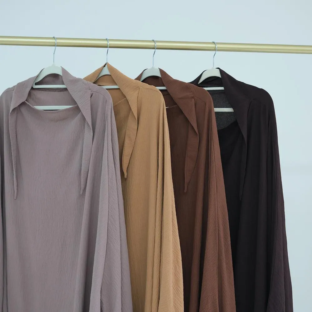 Ayman One Layer Ruffle Edge Khimar Hijab in Khaki