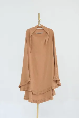 Ayman One Layer Ruffle Edge Khimar Hijab in Khaki