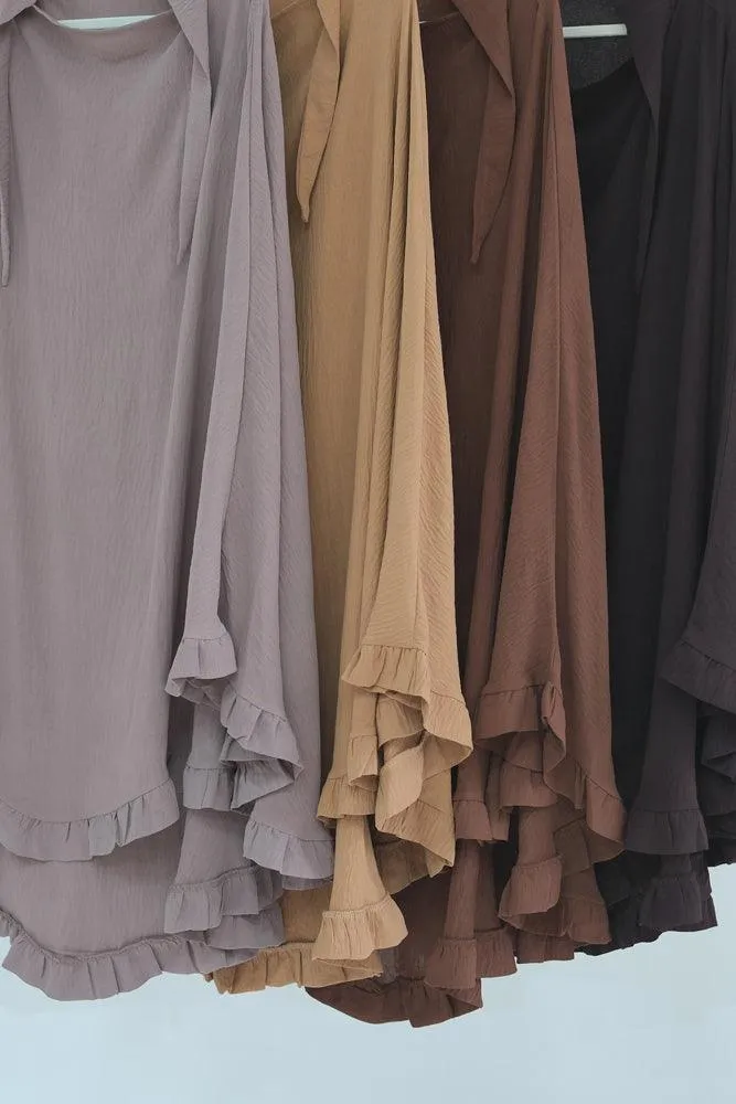 Ayman One Layer Ruffle Edge Khimar Hijab in Khaki