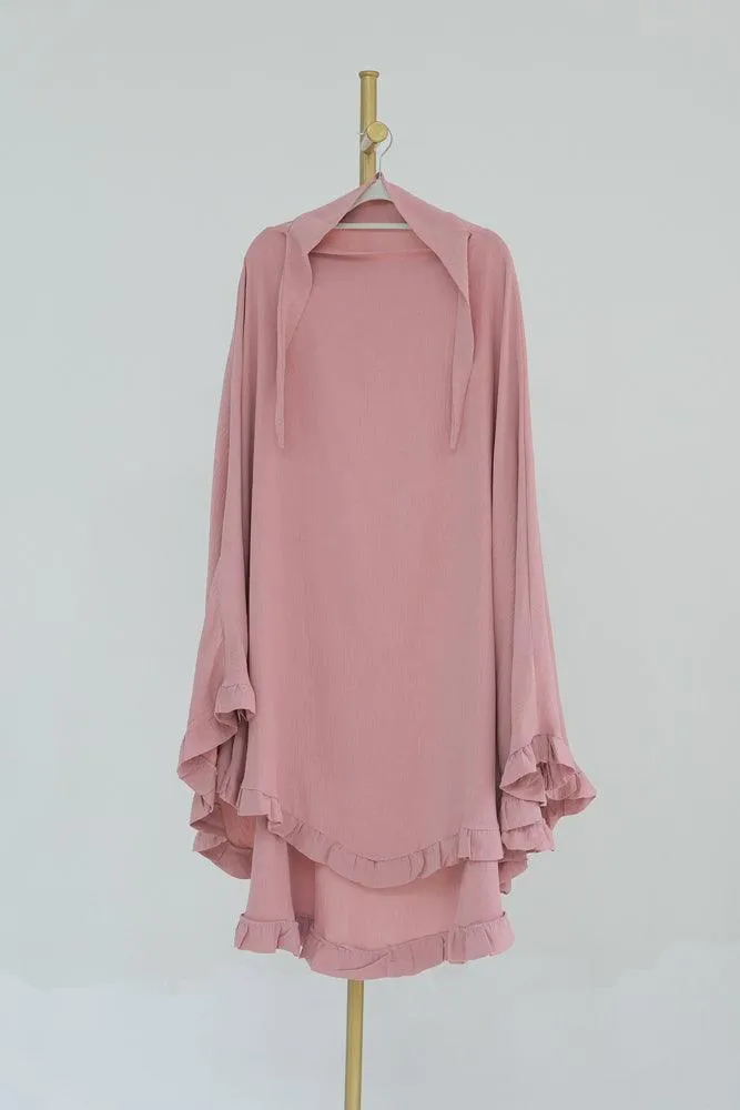 Ayman One Layer Ruffle Edge Khimar Hijab in Pink