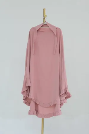 Ayman One Layer Ruffle Edge Khimar Hijab in Pink