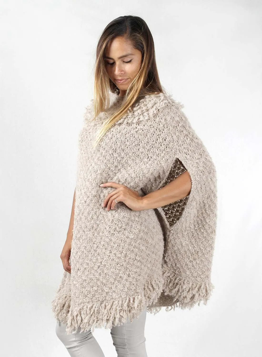 Baby Alpaca Poncho / Tan