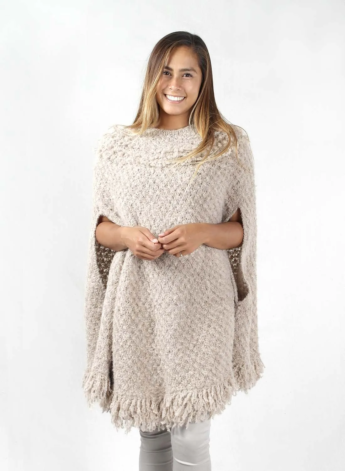Baby Alpaca Poncho / Tan