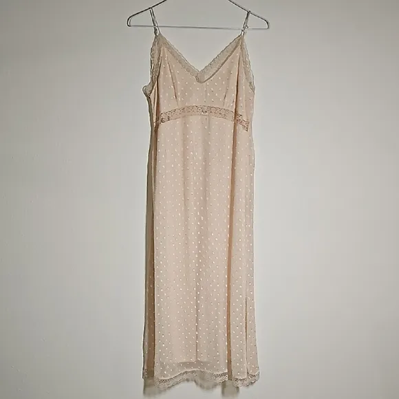 Band of the Free Amalie Slip Midi Dress Lace Semi-Sheer Dot Lace Lined Ivory S