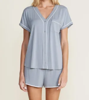 Barefoot Dream Malibu Collection Soft Jersey Piped PJ set - Moonbeam White