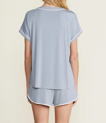 Barefoot Dream Malibu Collection Soft Jersey Piped PJ set - Moonbeam White