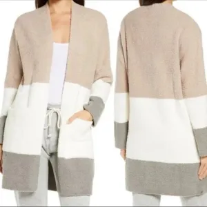 Barefoot Dreams Women's CozyChic Colorblock‎ Cardigan Tan/Gray Size Medium
