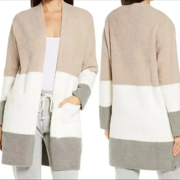 Barefoot Dreams Women's CozyChic Colorblock‎ Cardigan Tan/Gray Size Medium