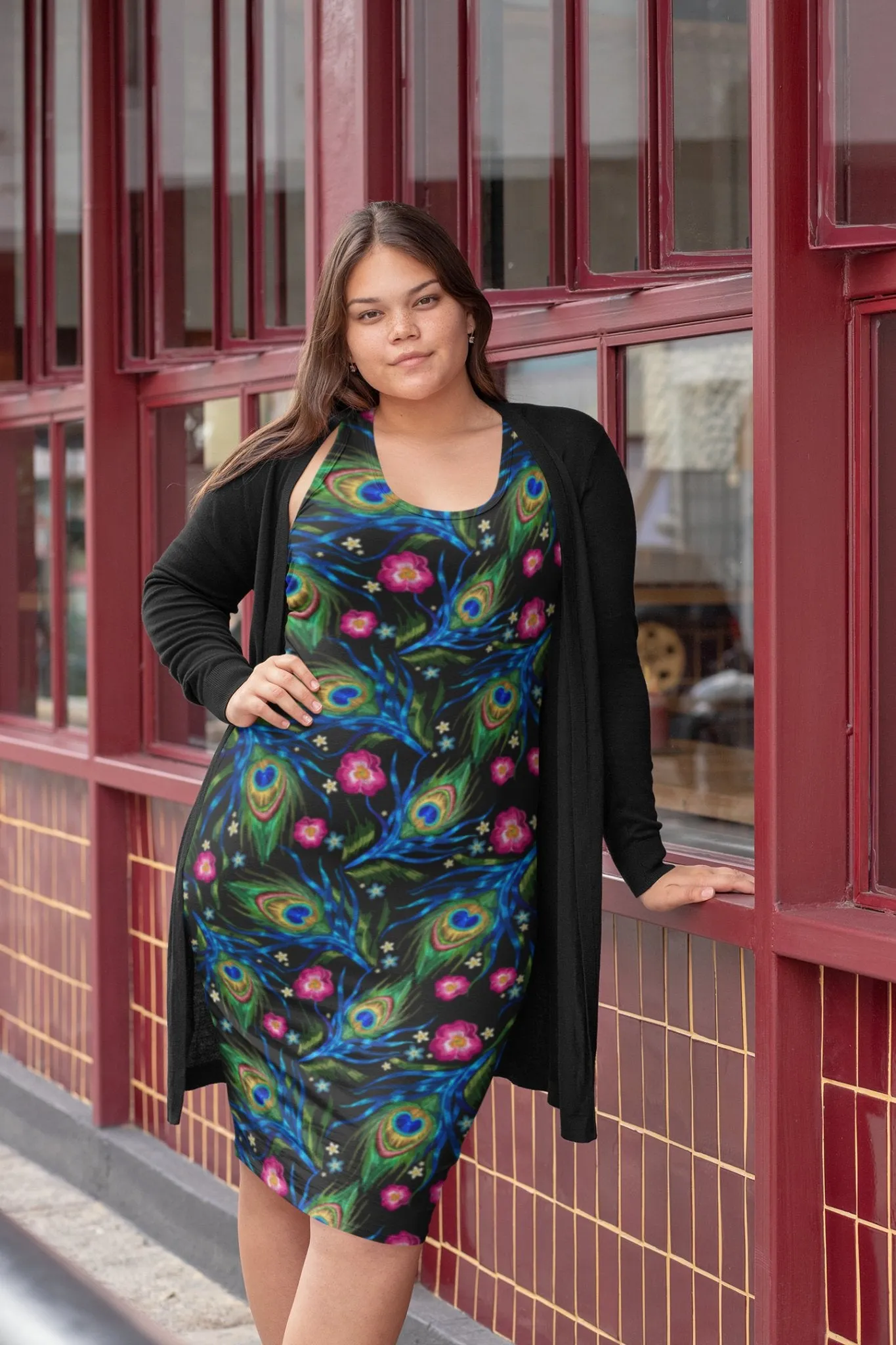 Be Extra! Peacock Print Fitted Dress