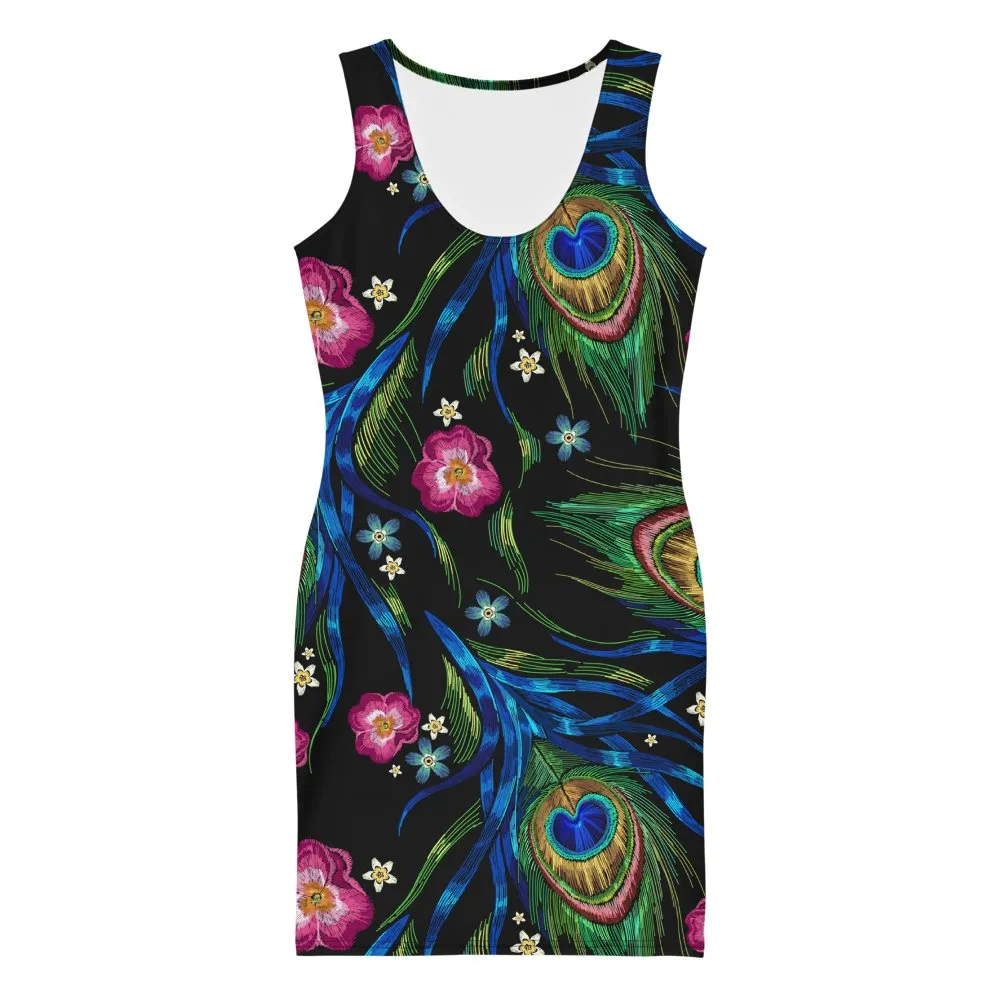 Be Extra! Peacock Print Fitted Dress