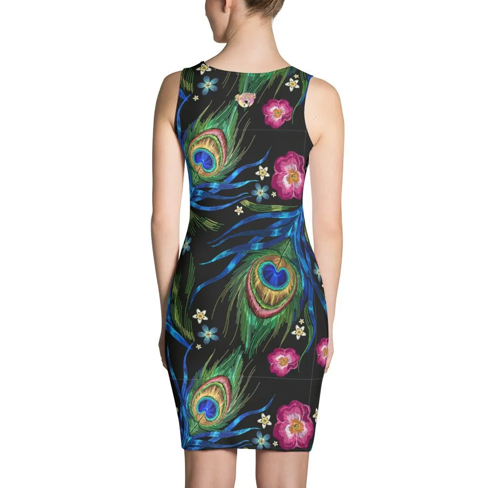 Be Extra! Peacock Print Fitted Dress