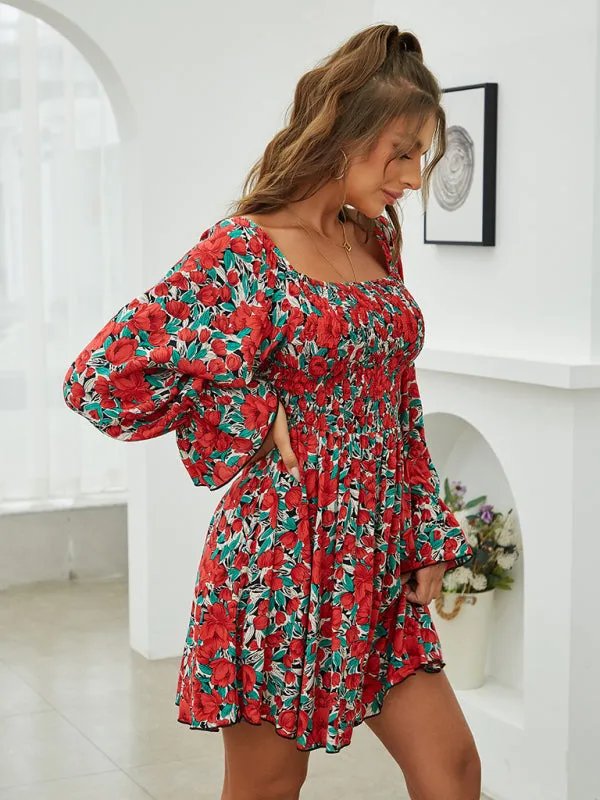BerryBetty - Women's Floral Woven Dress with Bubble Dress