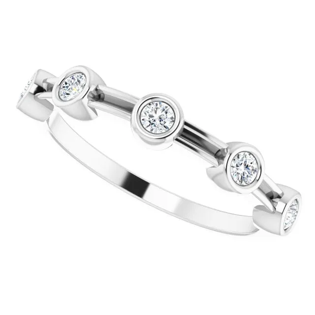 Bezel Set Round Diamond Wedding Band 5 Stone Anniversary Ring
