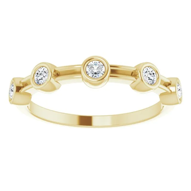 Bezel Set Round Diamond Wedding Band 5 Stone Anniversary Ring