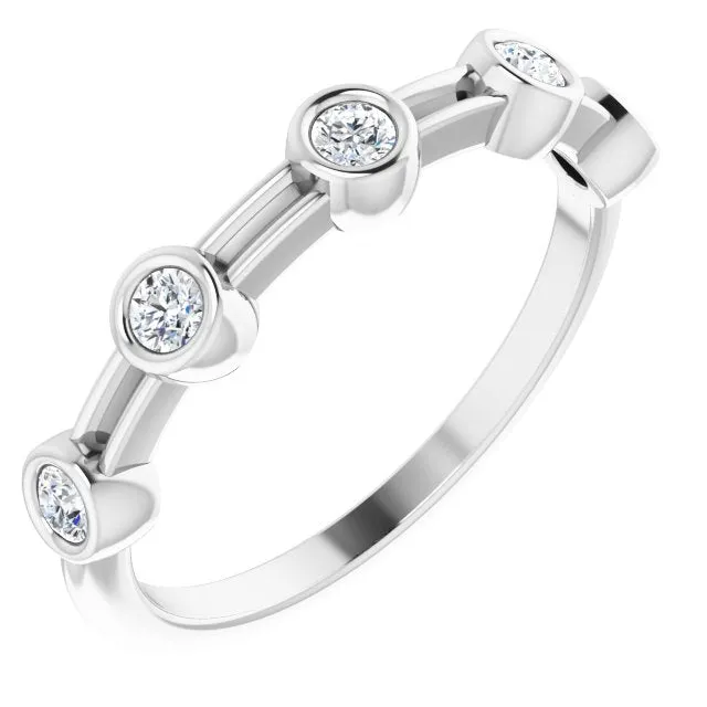 Bezel Set Round Diamond Wedding Band 5 Stone Anniversary Ring