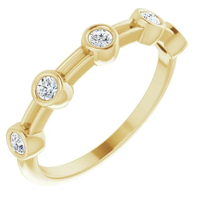 Bezel Set Round Diamond Wedding Band 5 Stone Anniversary Ring