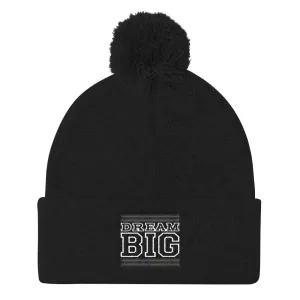 Black Black and White Pom Pom Beanie