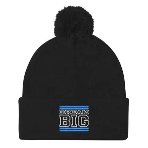 Black Carolina Blue and White Pom Pom Beanie