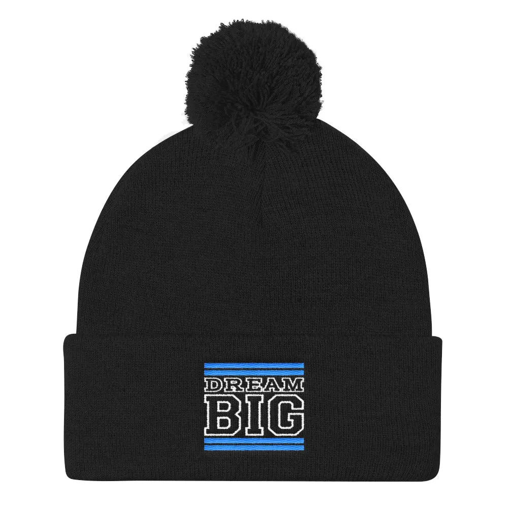 Black Carolina Blue and White Pom Pom Beanie