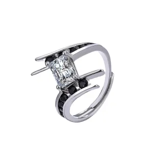 Black Cubic Zirconia & Crystal Silver-Plated Ring