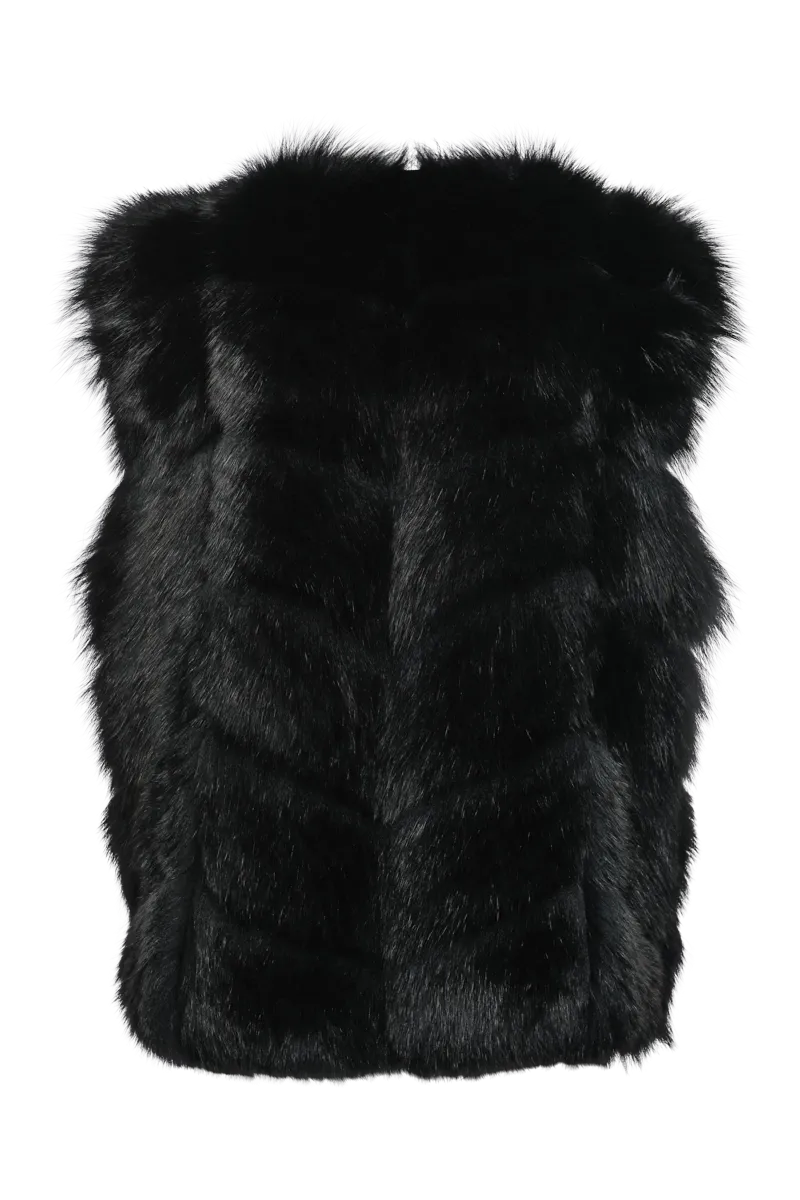 Black Directional Fox Fur Vest