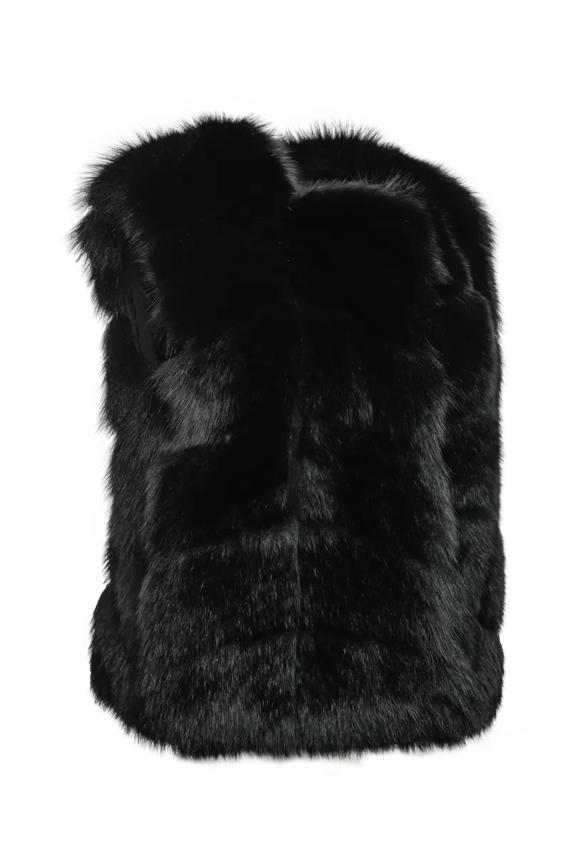 Black Directional Fox Fur Vest
