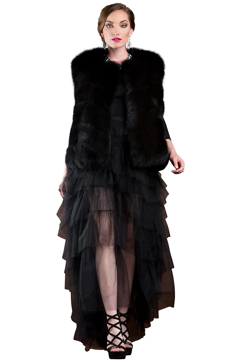 Black Directional Fox Fur Vest