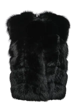 Black Directional Fox Fur Vest