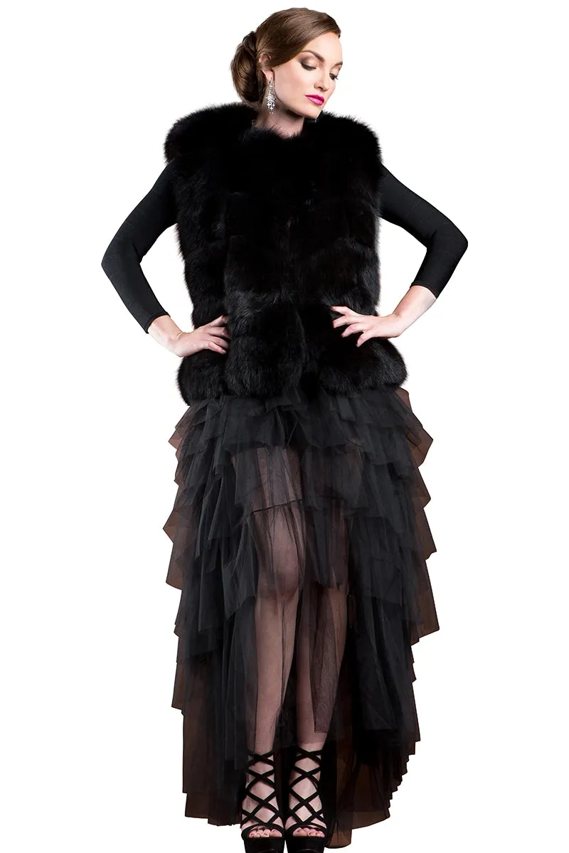 Black Directional Fox Fur Vest