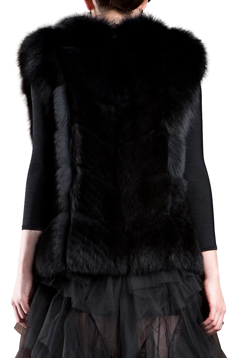 Black Directional Fox Fur Vest