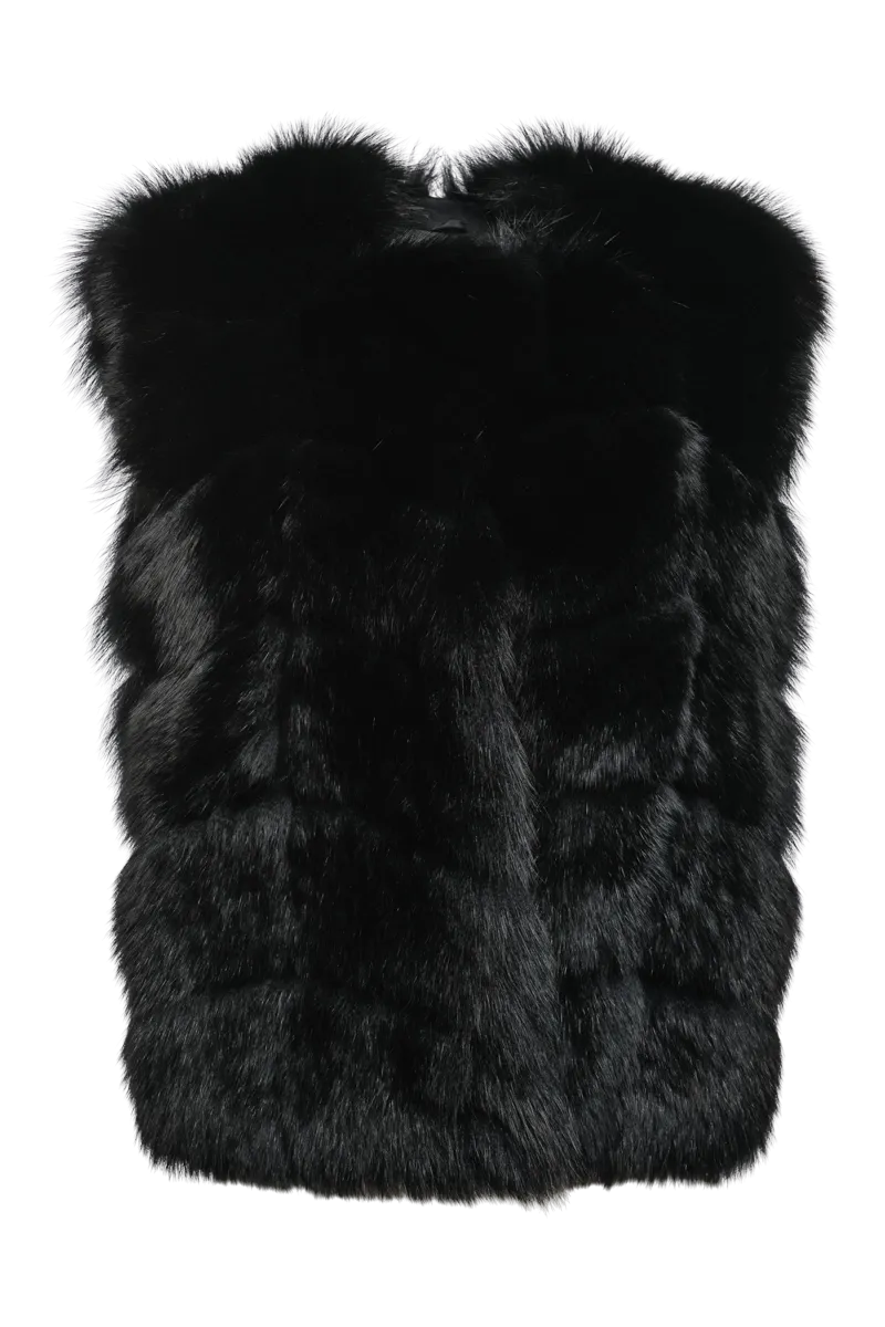 Black Directional Fox Fur Vest