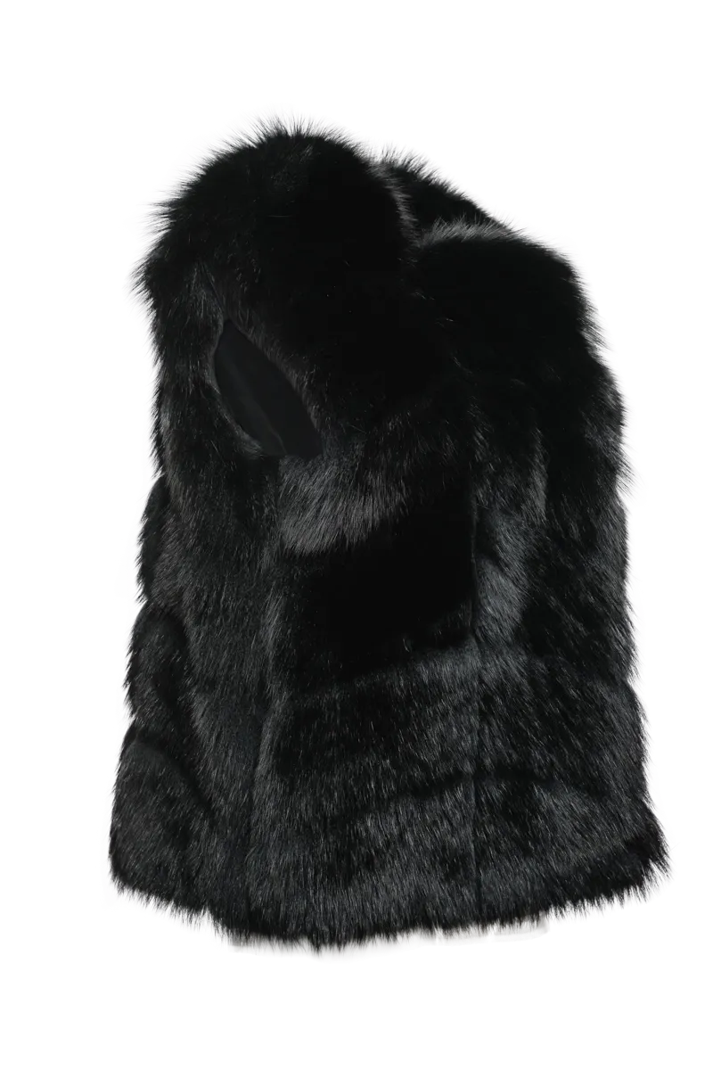 Black Directional Fox Fur Vest