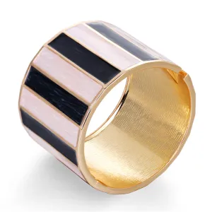 Black Enamel & 18K Gold-Plated Stripped Bangle