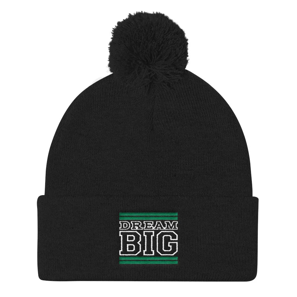 Black Green and White Pom Pom Beanie
