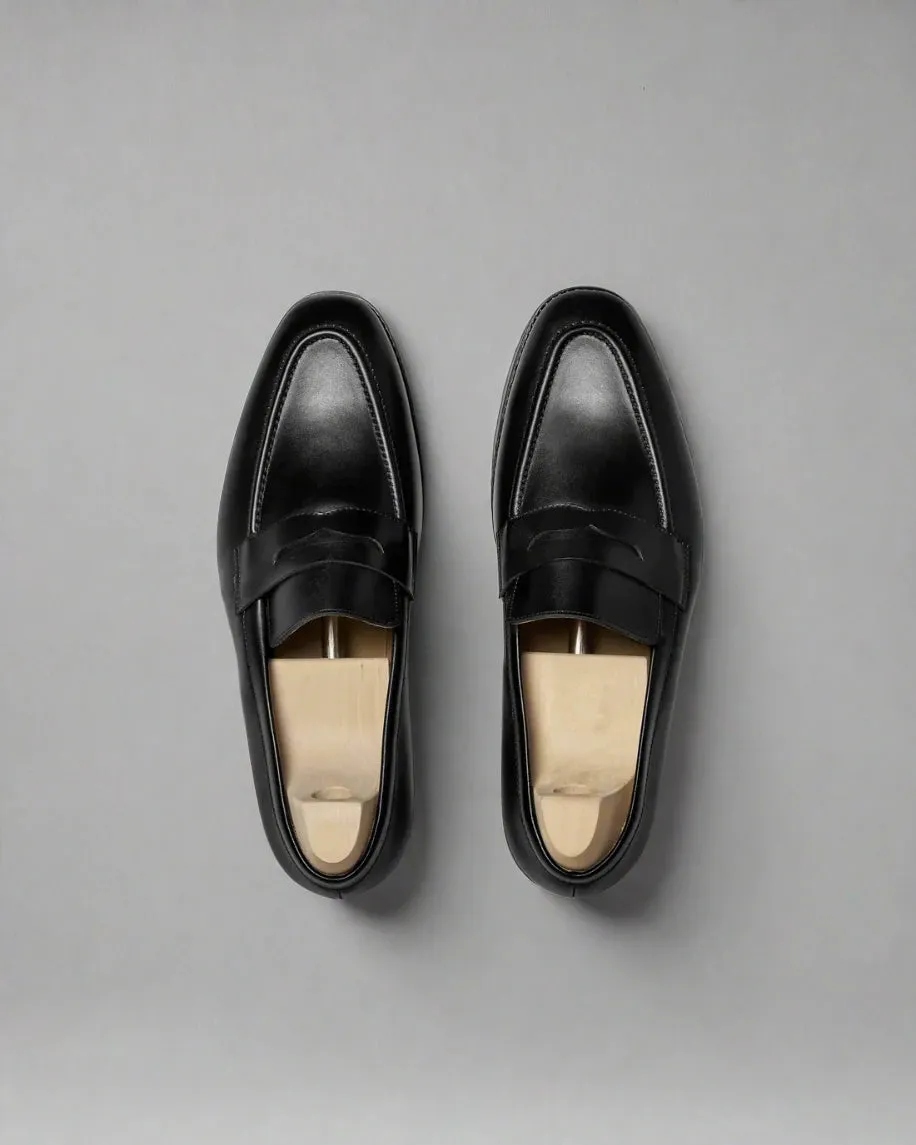 Black Leather Malaga Penny Loafers - Loafers Shoes