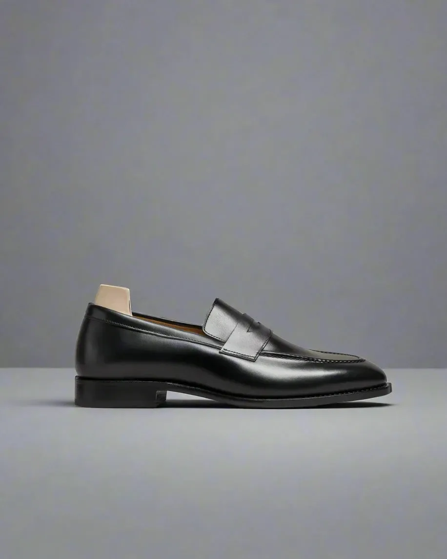 Black Leather Malaga Penny Loafers - Loafers Shoes