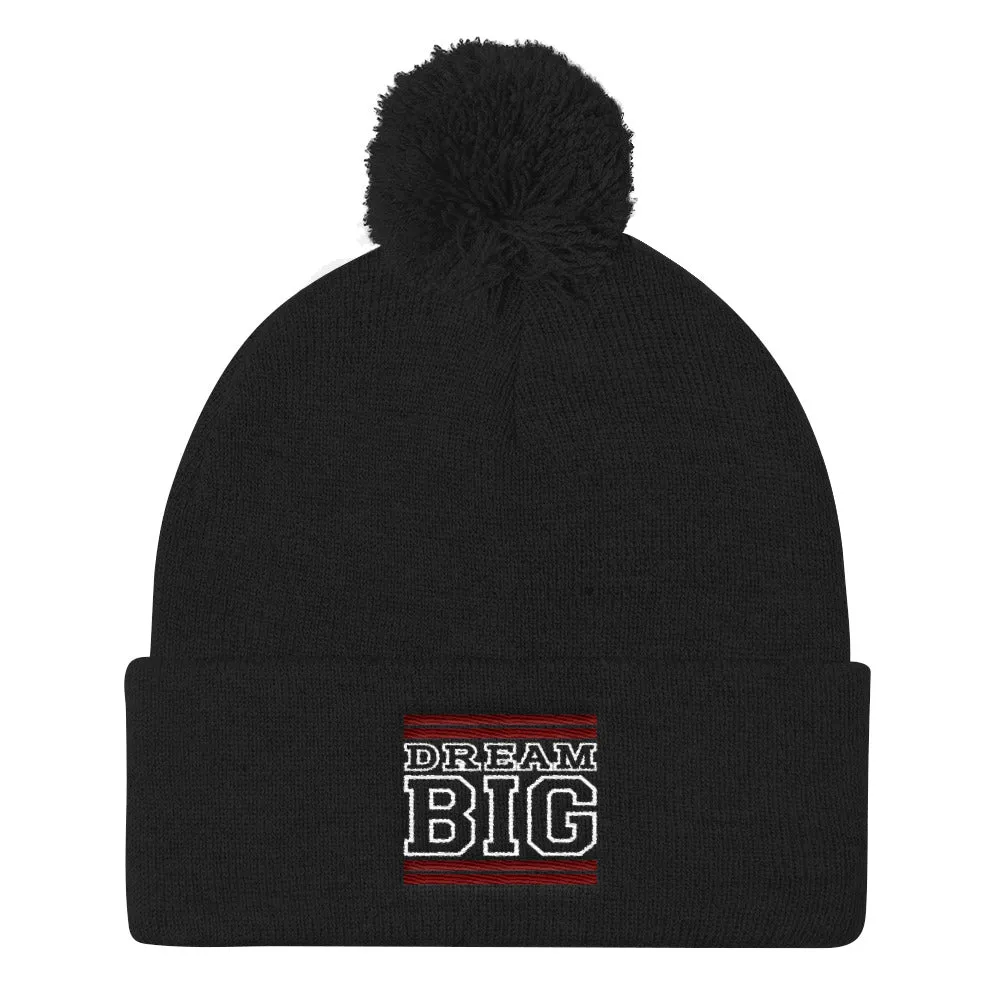 Black Maroon and White Pom Pom Beanie