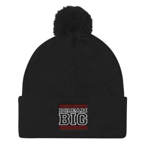 Black Maroon and White Pom Pom Beanie