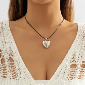 Black Polystyrene & Silver-Plated Heart Pendant Necklace